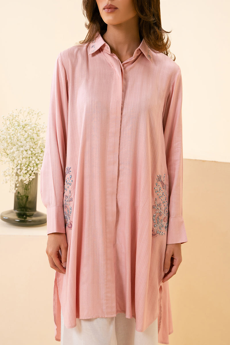 PINK BLISS EMBELLISHED LINEN SHIRT