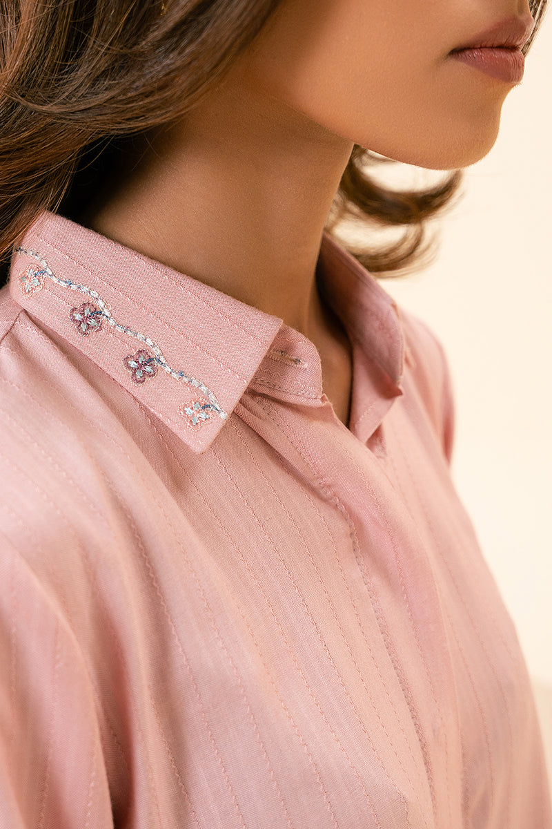 PINK BLISS EMBELLISHED LINEN SHIRT