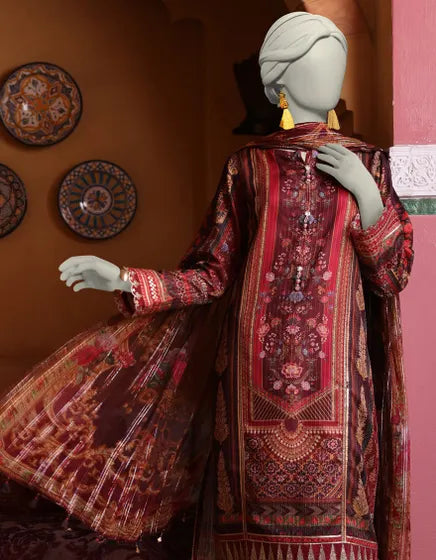 BROWN DOBBY EMBROIDERED UNSTITCHED 3PC | JLAWN-S-25-811