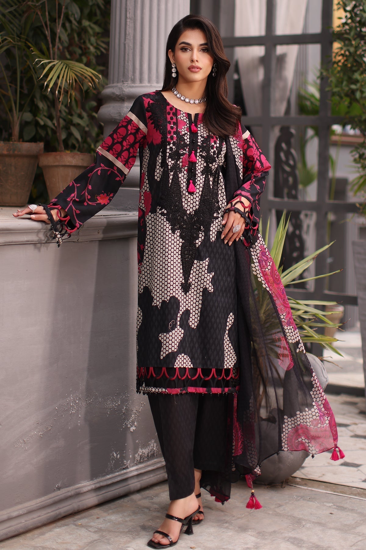 3-PC Unstitched Embroibered Lawn Shirt with Printed Chiffon Dupatta CCS4-06