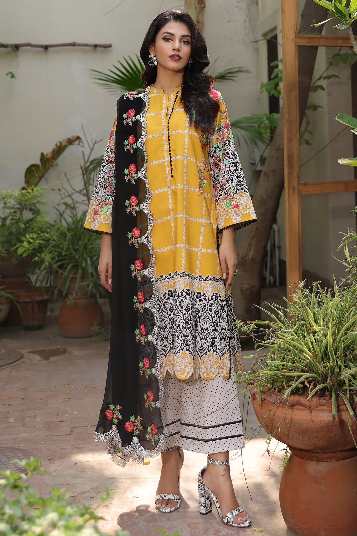 3-PC Unstitched Printed Lawn Shirt with Embroidered Chiffon Dupatta with Trouser AS4-40