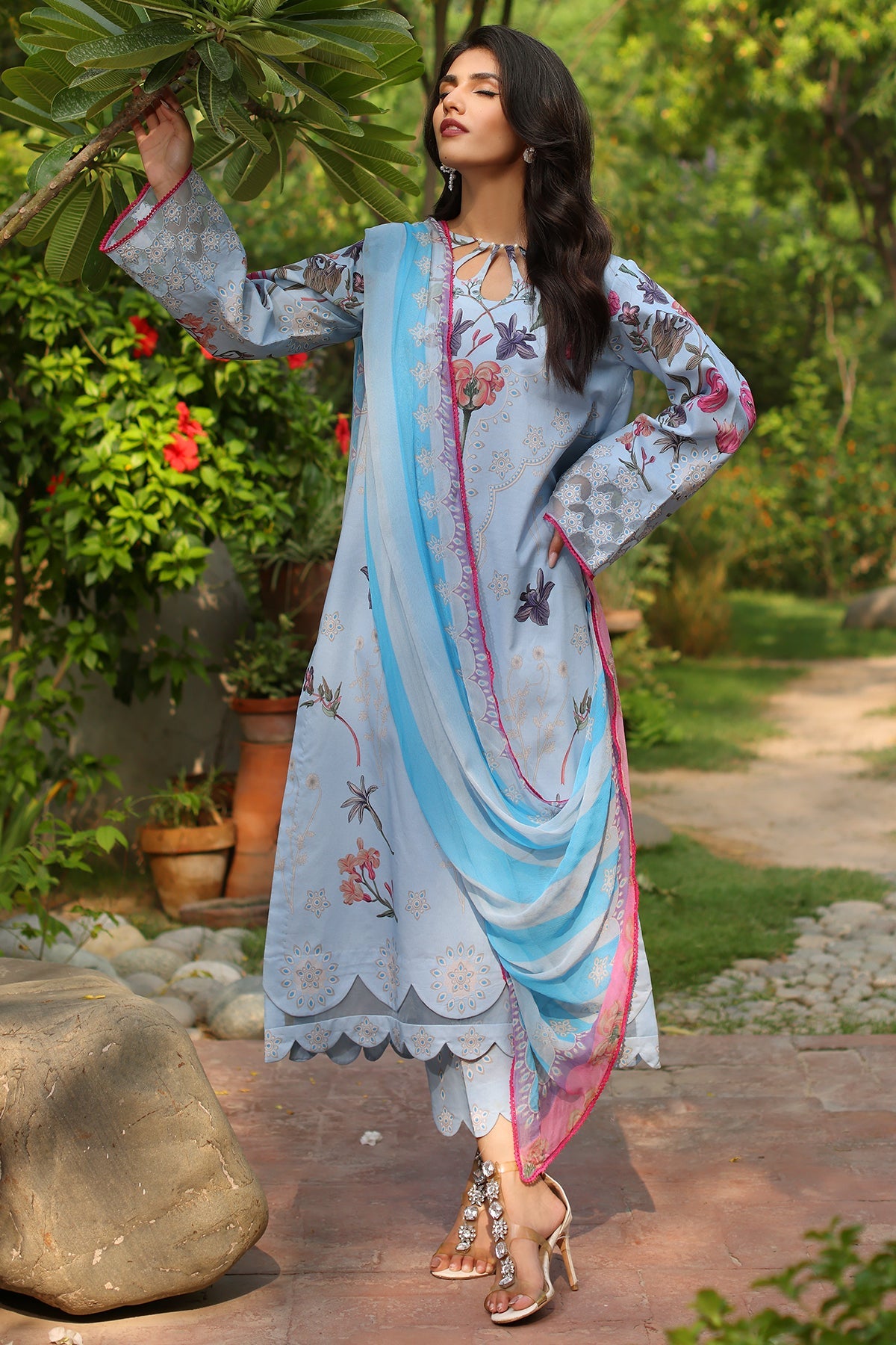 3-PC Unstitched Printed Lawn Shirt with Printed Chiffon Dupatta and Trouser AS4-53