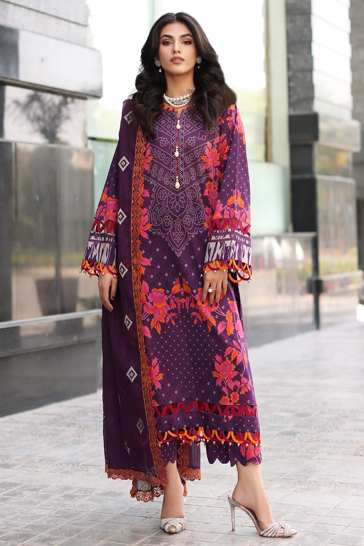 3-PC Unstitched Printed Lawn Shirt with Embroidered Dupatta and Trouser  AS4-14