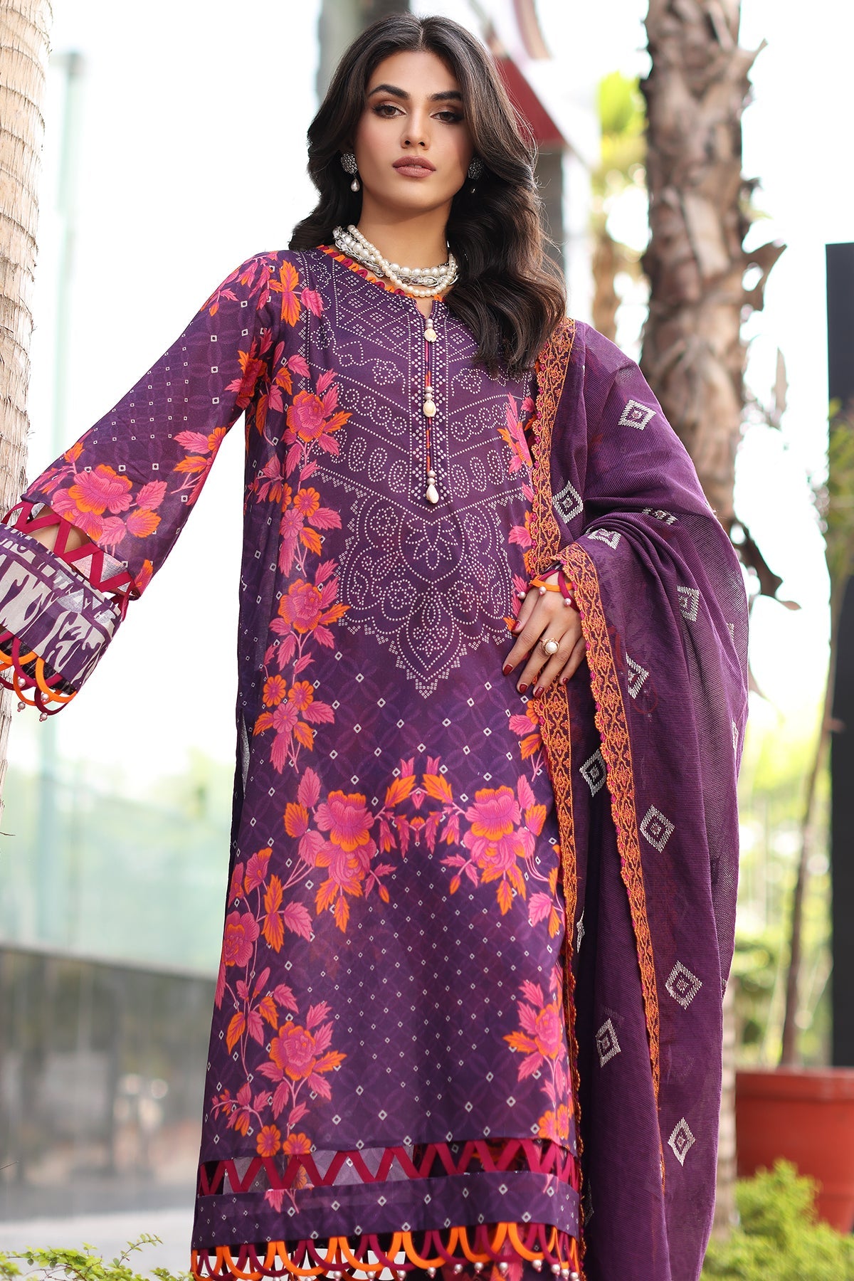 3-PC Unstitched Printed Lawn Shirt with Embroidered Dupatta and Trouser  AS4-14