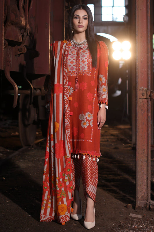 3-PC Printed Khaddar Shirt with Printed Khaddar Dupatta suit CPW4-08 P