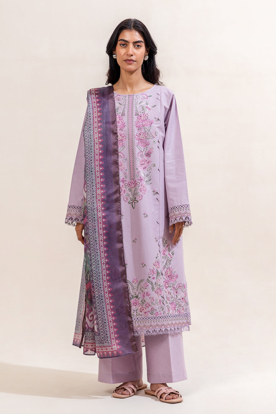 3 PIECE PRINTED LAWN SUIT-LAVENDER GLARE (UNSTITCHED)