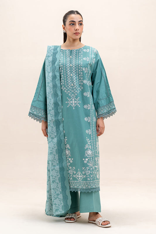 2 PIECE EMBROIDERED LAWN SUIT-TURQUOISE STITCH (UNSTITCHED)