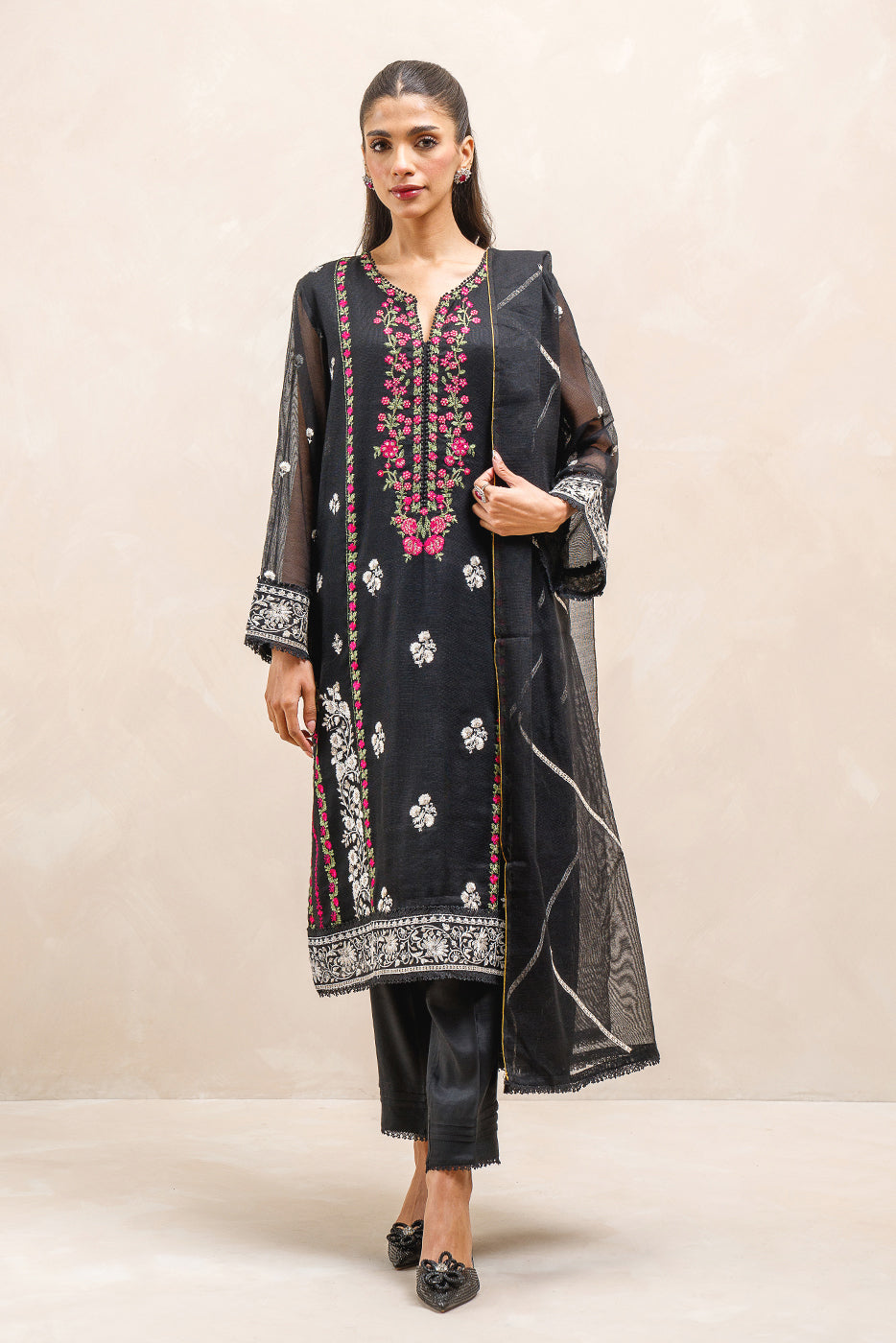 3 PIECE EMBROIDERED COTTON NET SUIT (LUXURY-PRET)