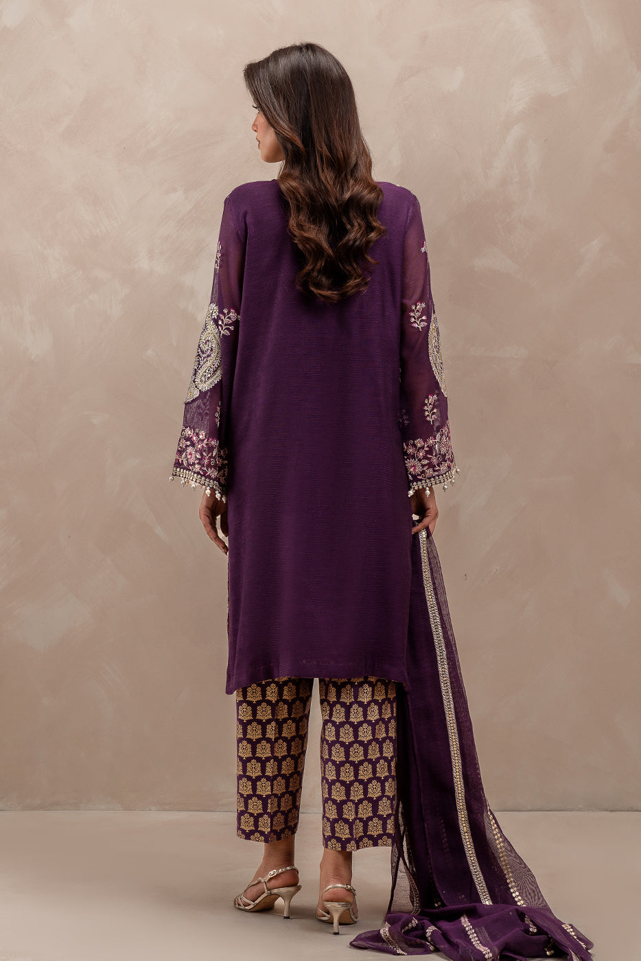 3 PIECE EMBROIDERED COTTON NET SUIT (LUXURY-PRET)