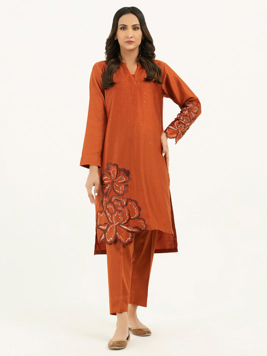 2 Piece Satin Suit-Embroidered (Pret)