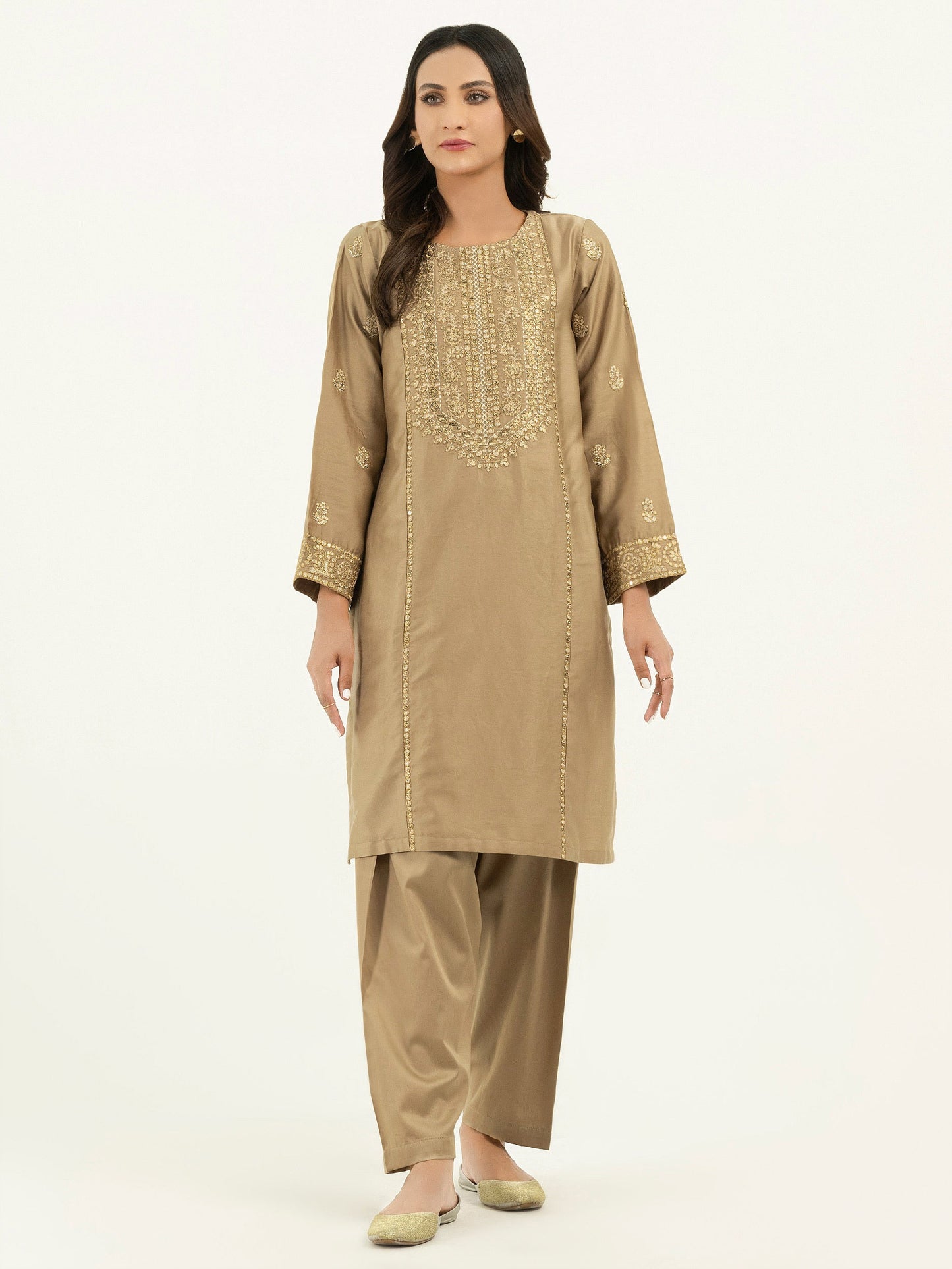 2 Piece Satin Suit-Embroidered (Pret)