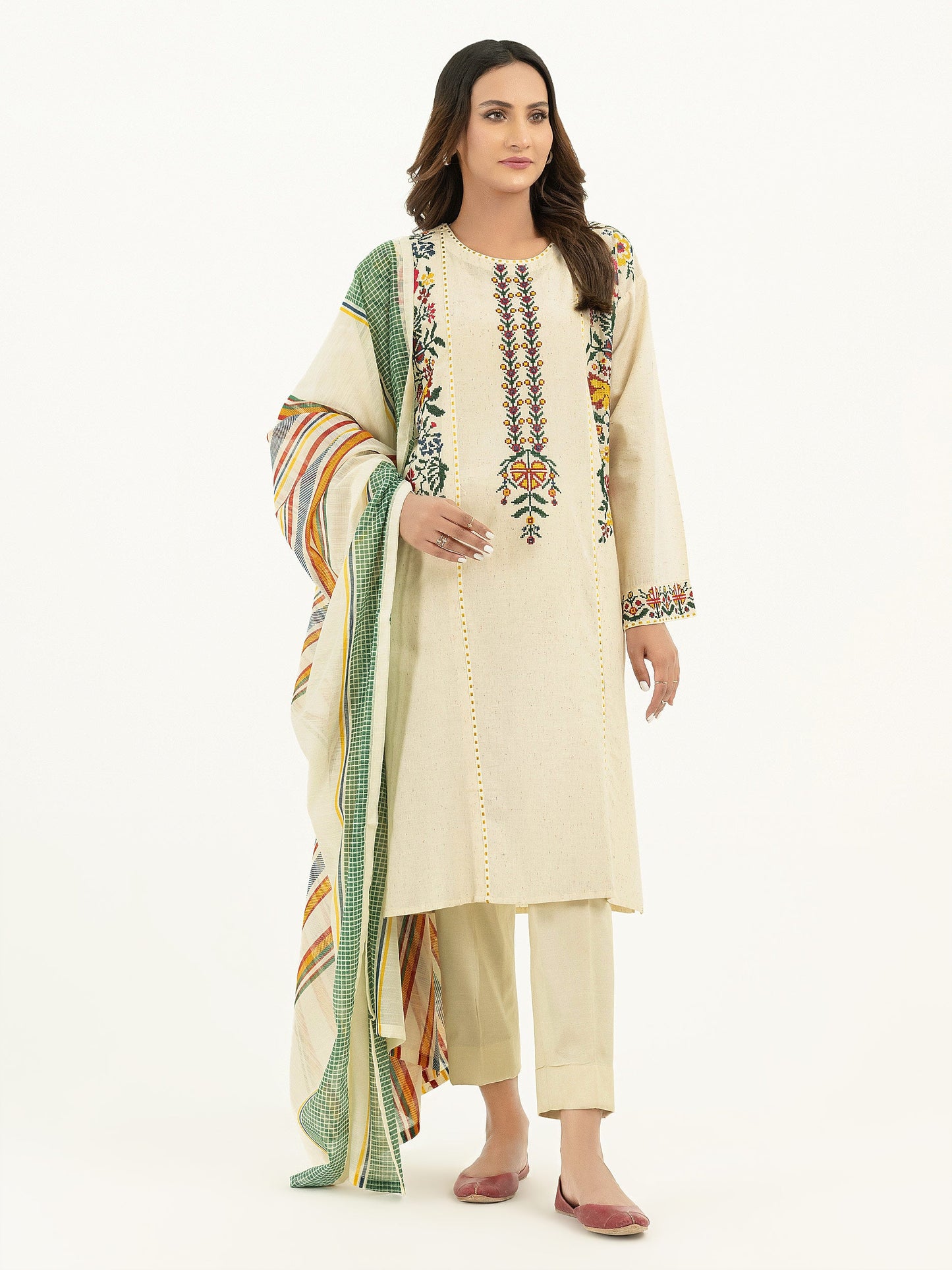 2 Piece Yarn Dyed Suit-Embroidered (Pret)