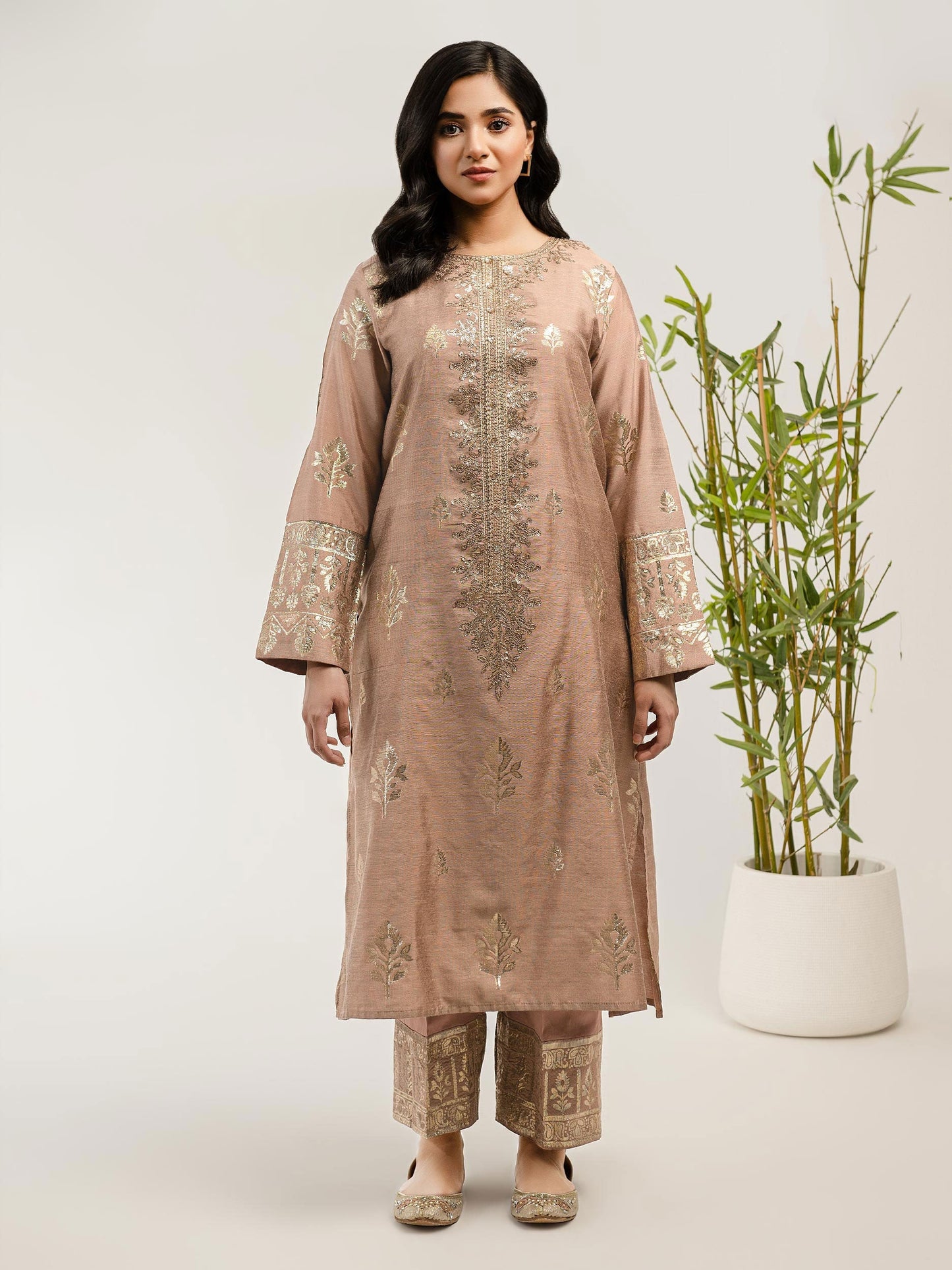 2 Piece Jacquard Suit-Embroidered (Pret)