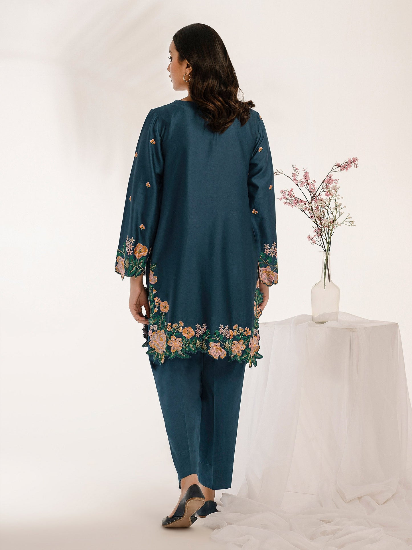 2 Piece Satin Suit-Embroidered (Pret)