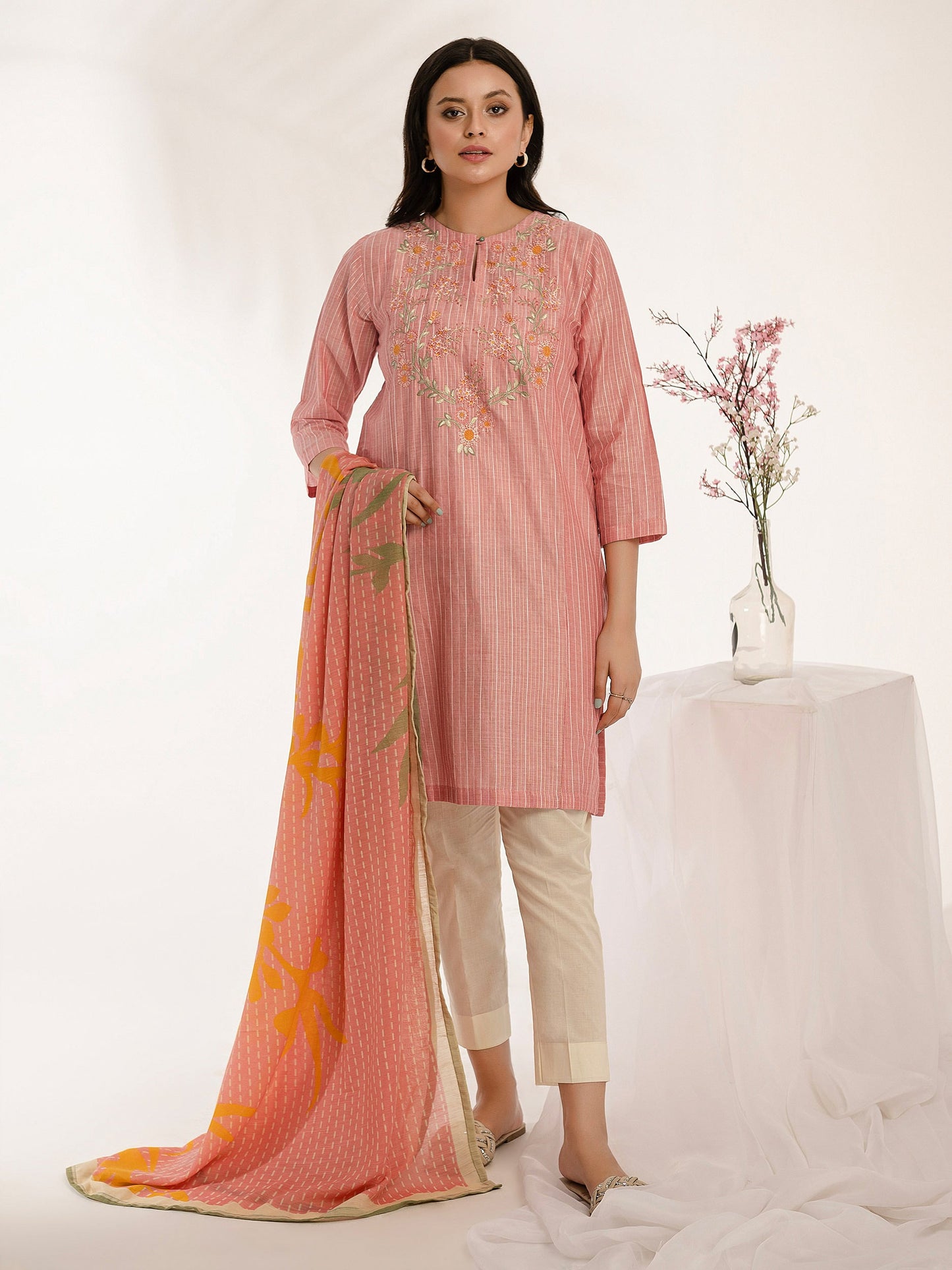 2 Piece Yarn Dyed Suit-Embroidered (Pret)