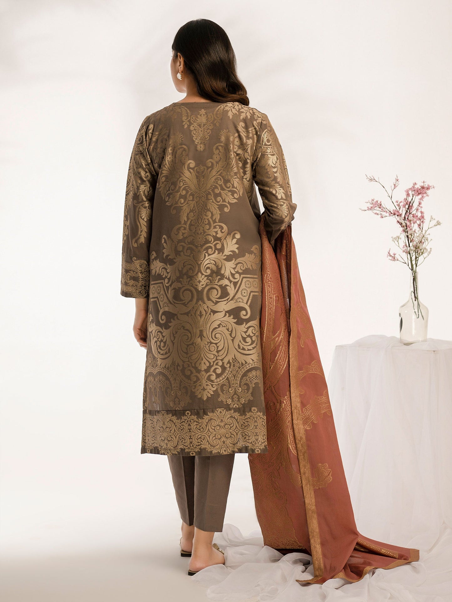 3 Piece Jacquard Suit-Embroidered (Pret)