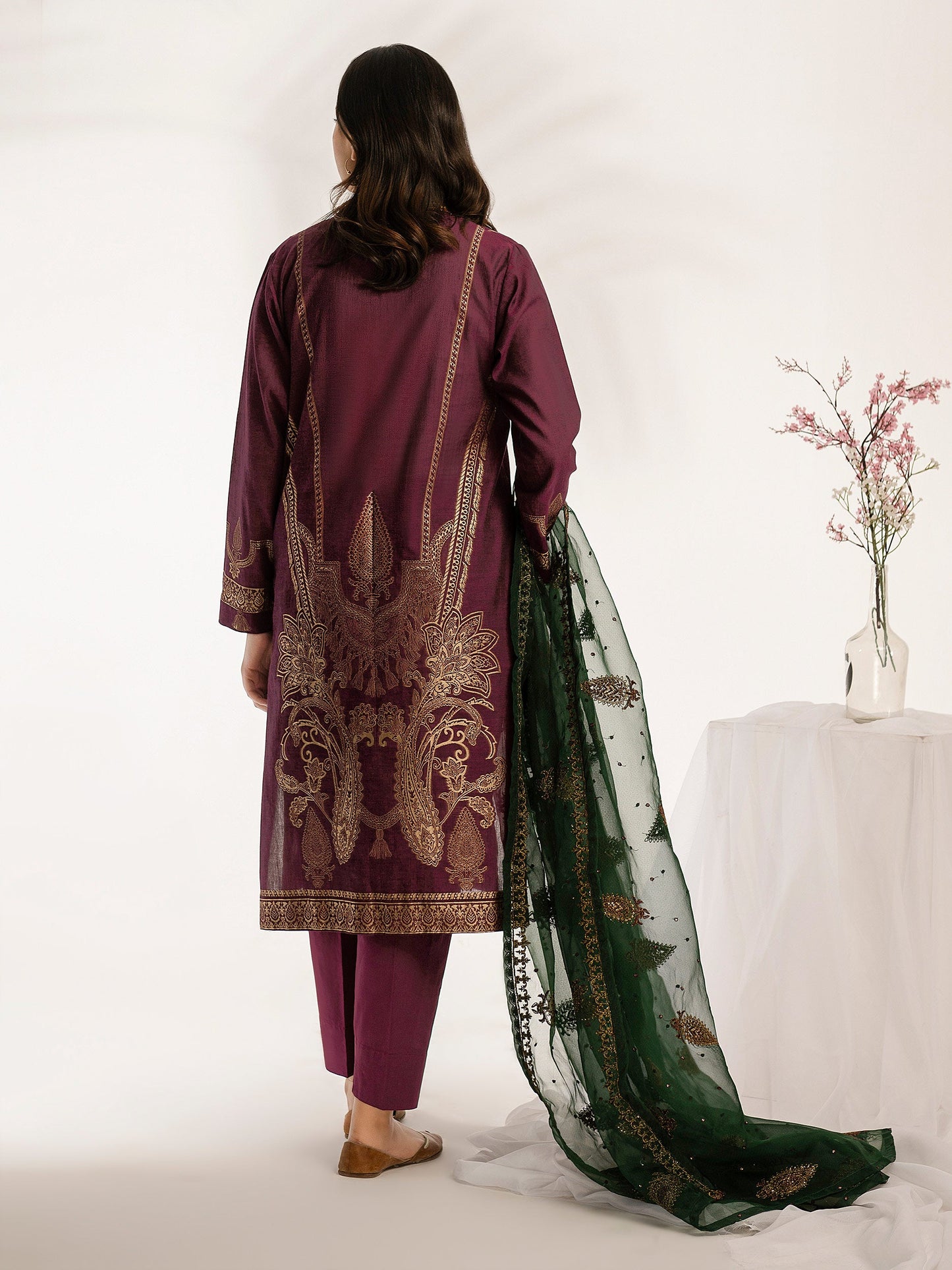 3 Piece Jacquard Suit-Embellished (Pret)