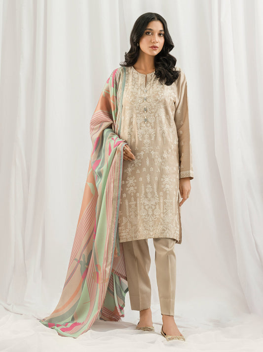 3 Piece Satin Suit- Embroidered (Pret)