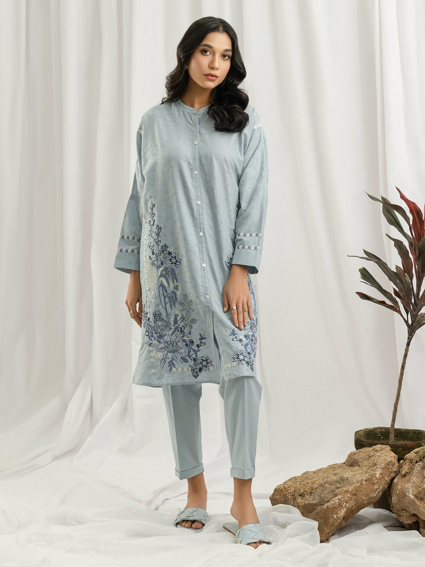 2 Piece Self Jacquard Suit- Embroidered (Pret)