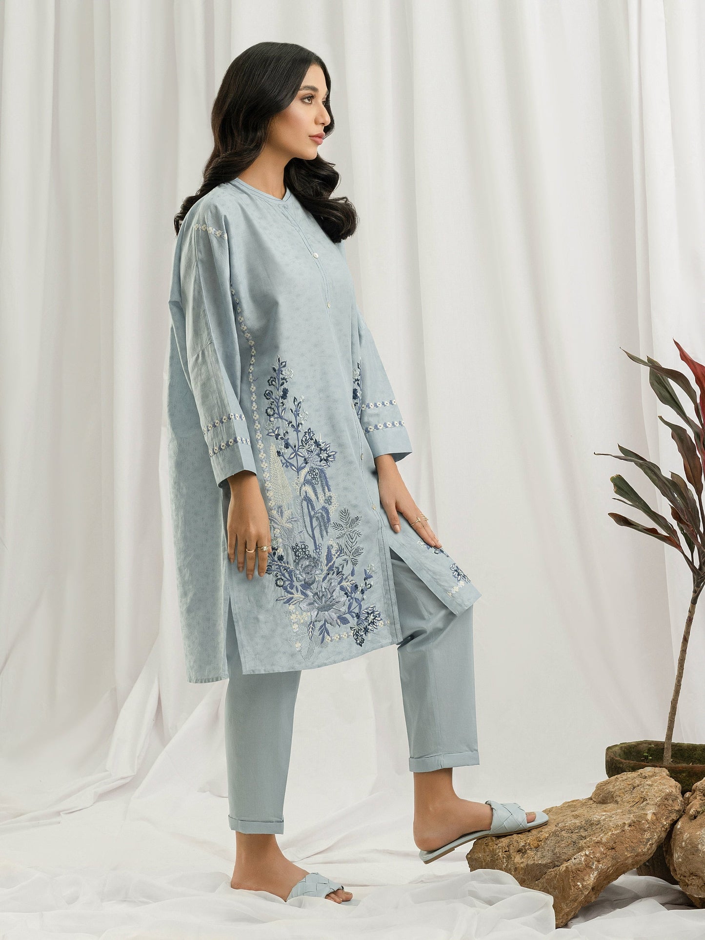 2 Piece Self Jacquard Suit- Embroidered (Pret)