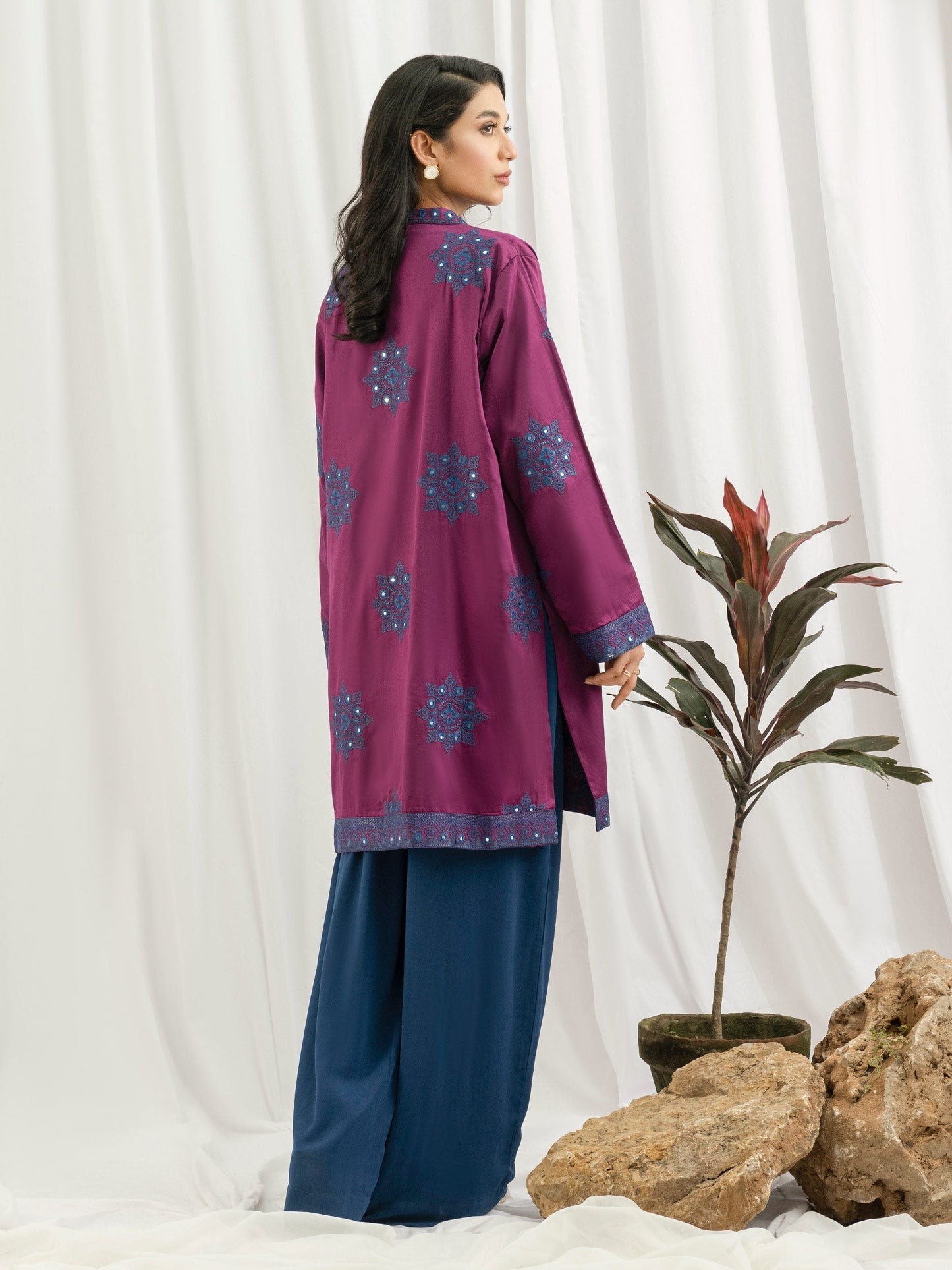 2 Piece Satin Suit- Embroidered (Pret)