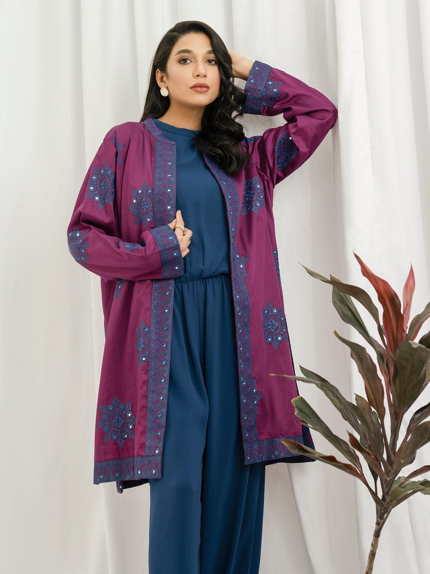 2 Piece Satin Suit- Embroidered (Pret)