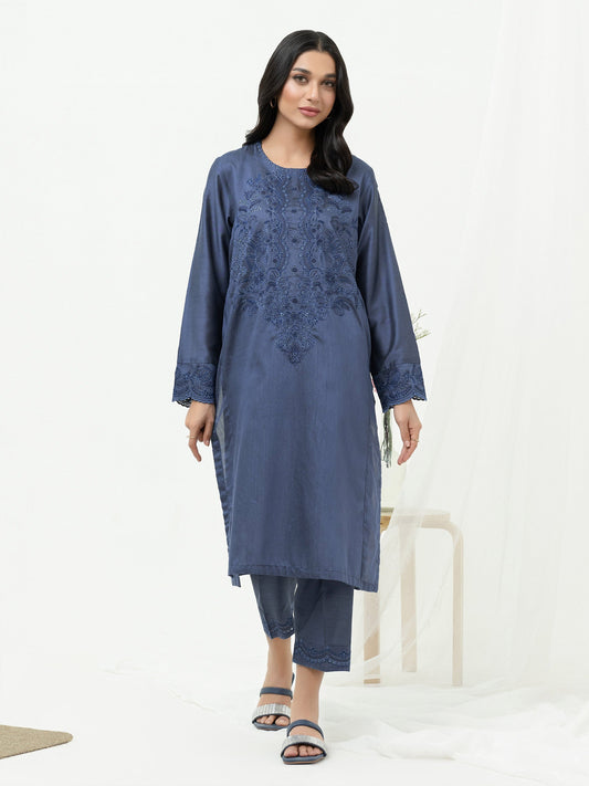 2 Piece Raw Silk Suit-Embroidered  (Pret)