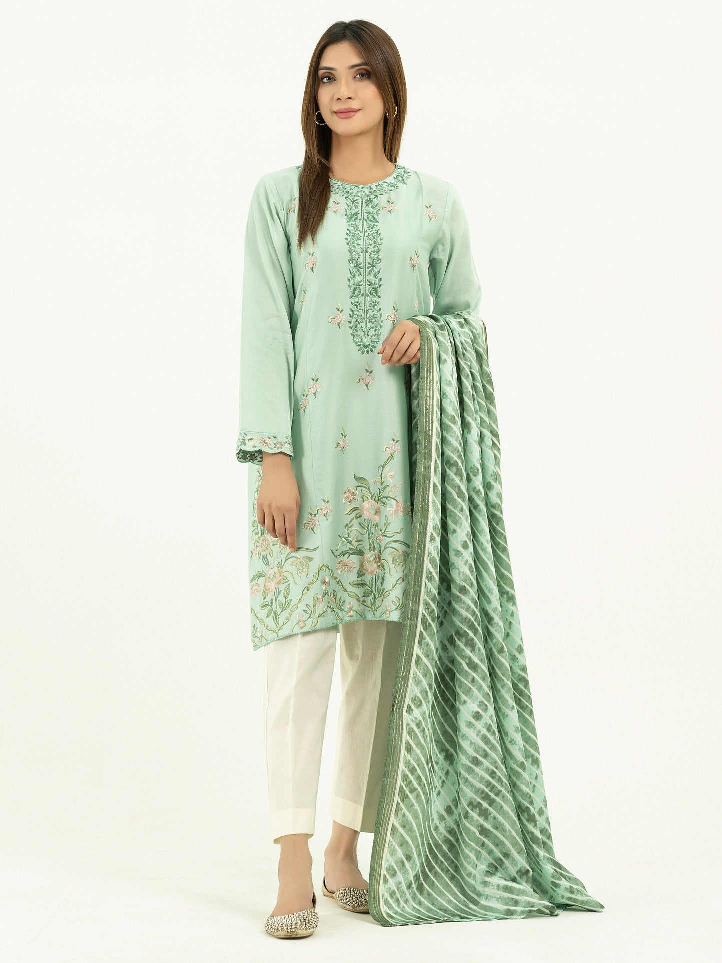 2 Piece Satin Suit-Embroidered (Pret)