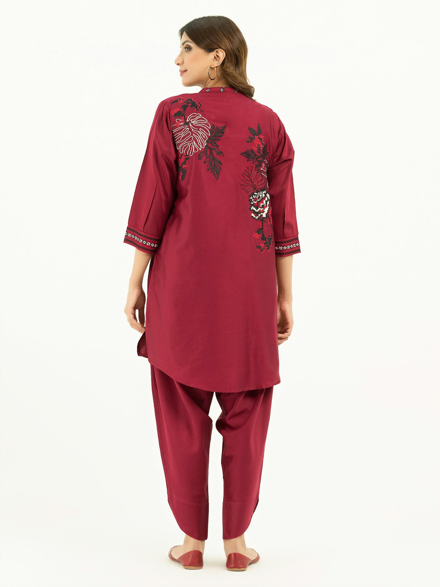 2 Piece Satin Suit-Embroidered (Pret)