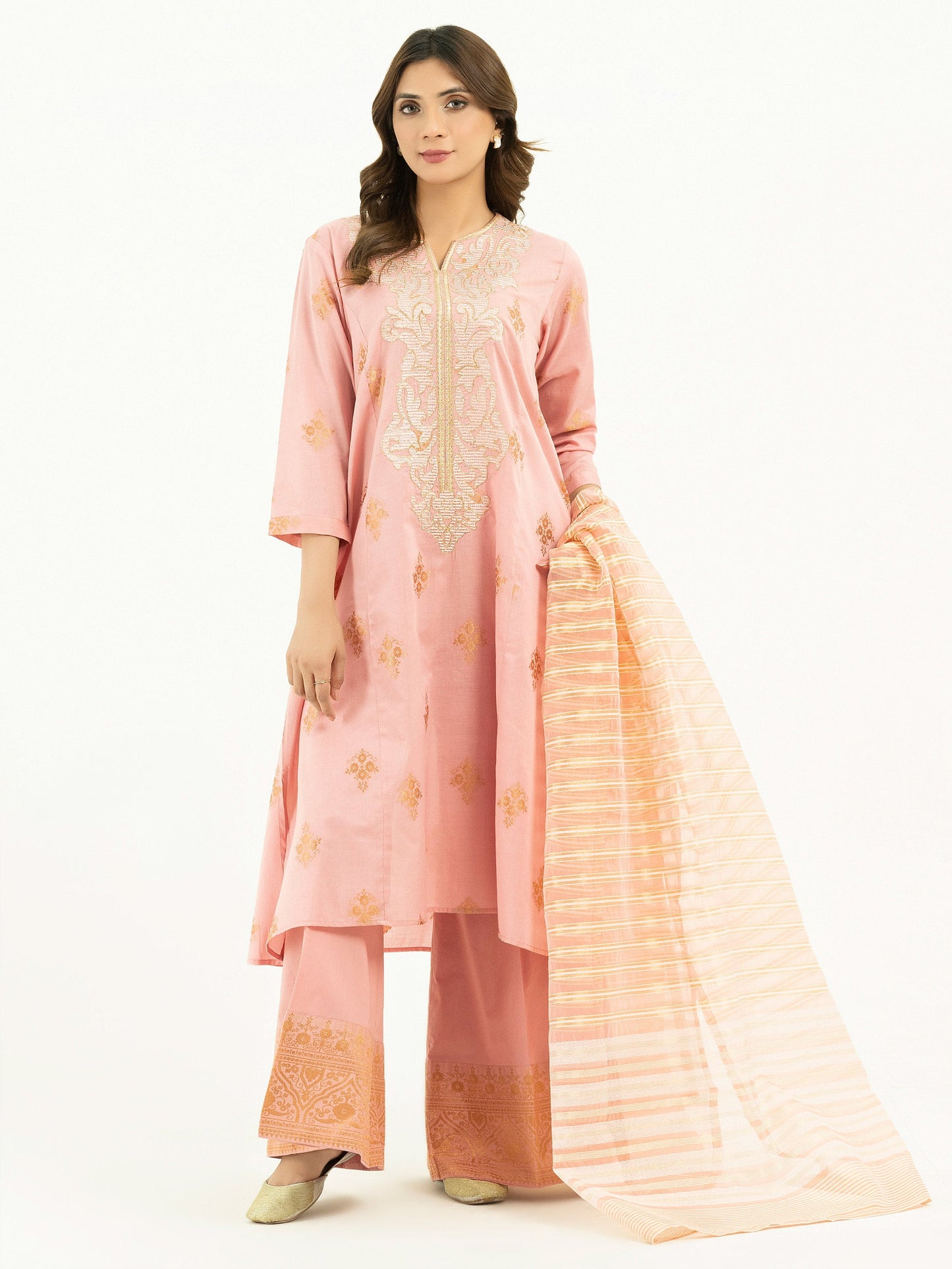 3 Piece Jacquard Suit-Embroidered (Pret)