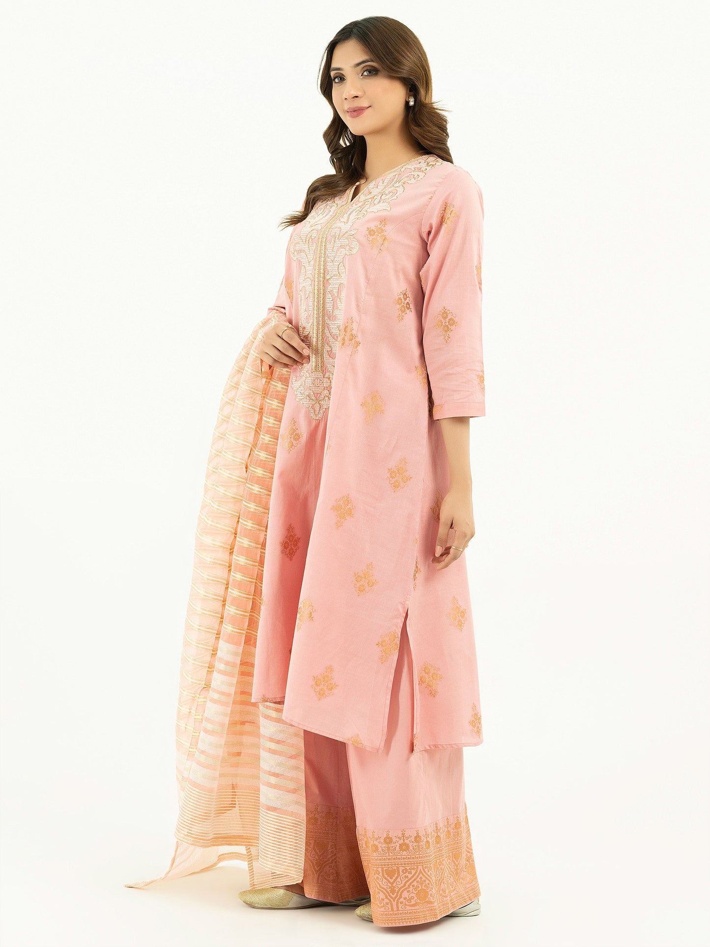 3 Piece Jacquard Suit-Embroidered (Pret)