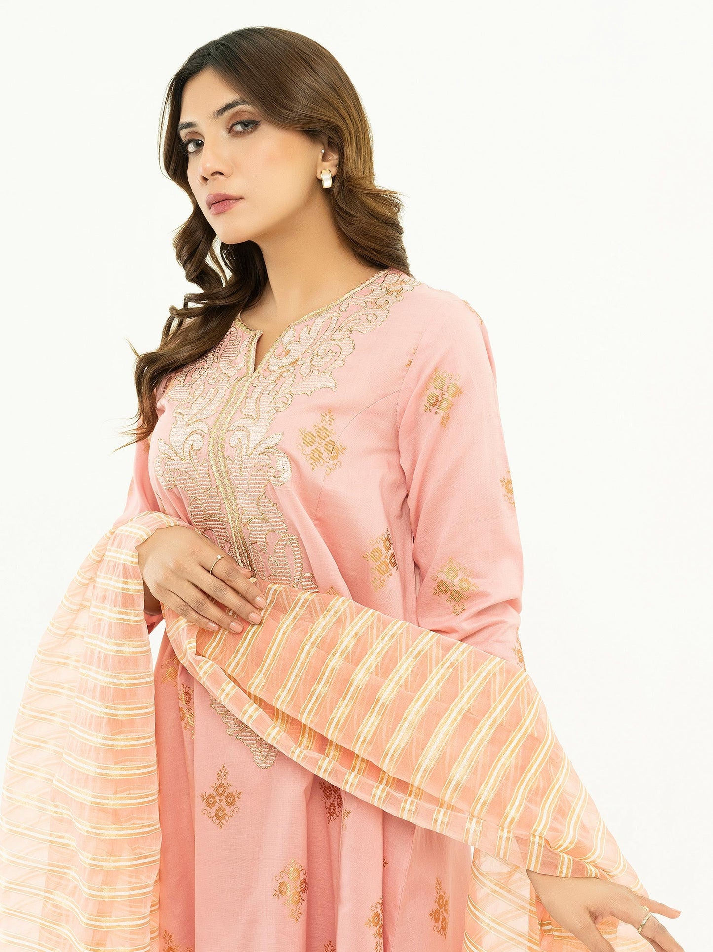 3 Piece Jacquard Suit-Embroidered (Pret)