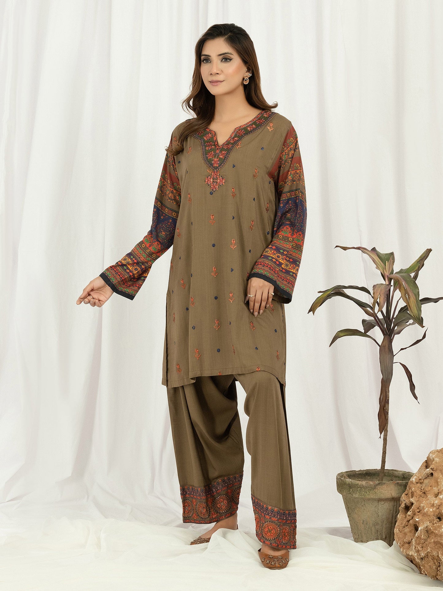 2 Piece Viscose Suit- Embroidered (Pret)