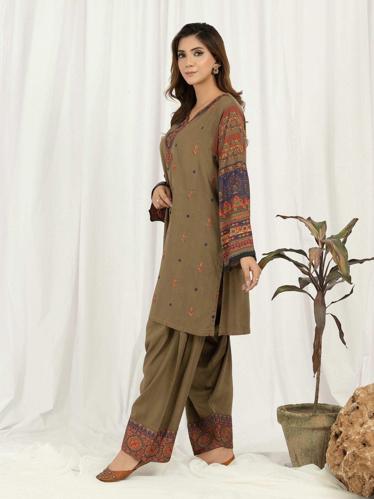 2 Piece Viscose Suit- Embroidered (Pret)