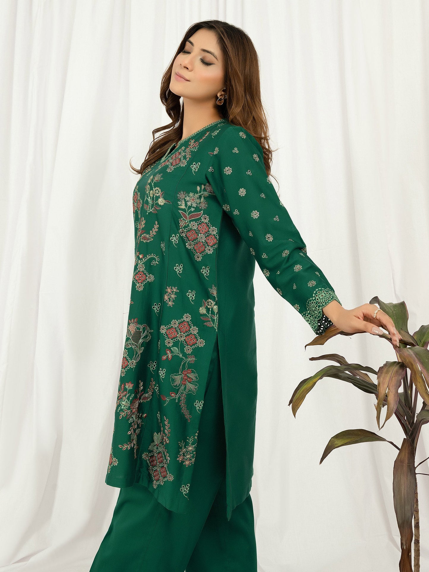 2 Piece Satin Suit-Embroidered (Pret)