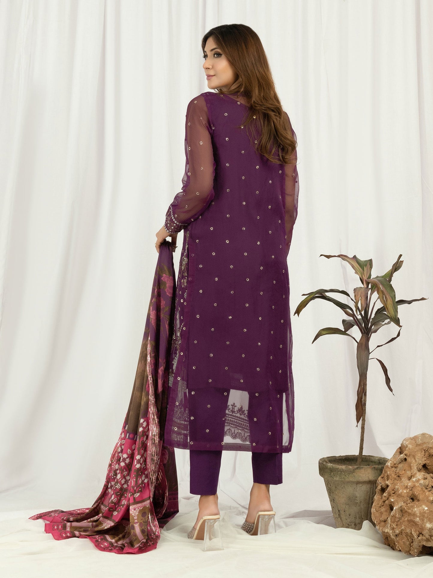 3 Piece Organza Suit- Embroidered (Pret)