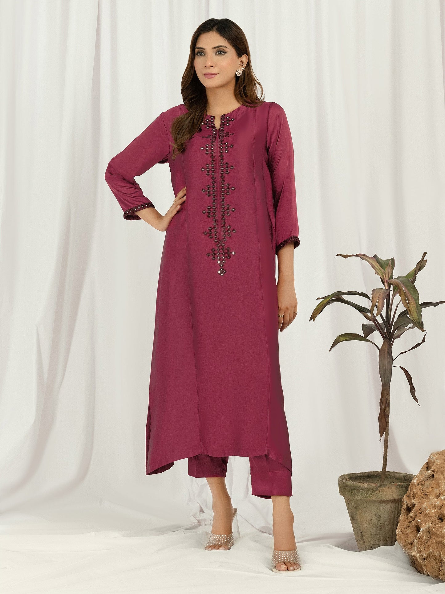 2 Piece Silk Suit- Embroidered (Pret)