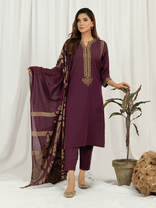 3 Piece Yarn Dyed Suit- Embroidered (Pret)