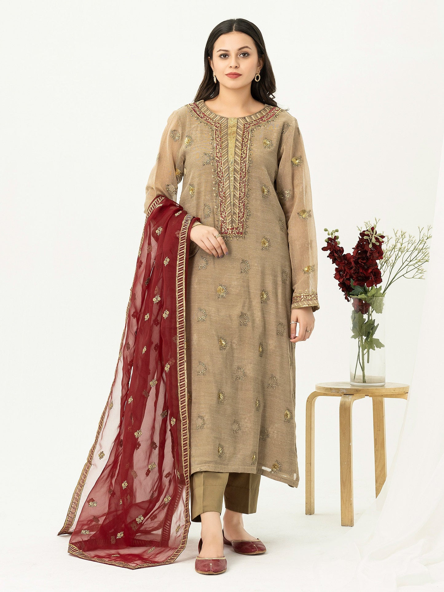 3 Piece Cotton Net Suit-Embroidered (Pret)