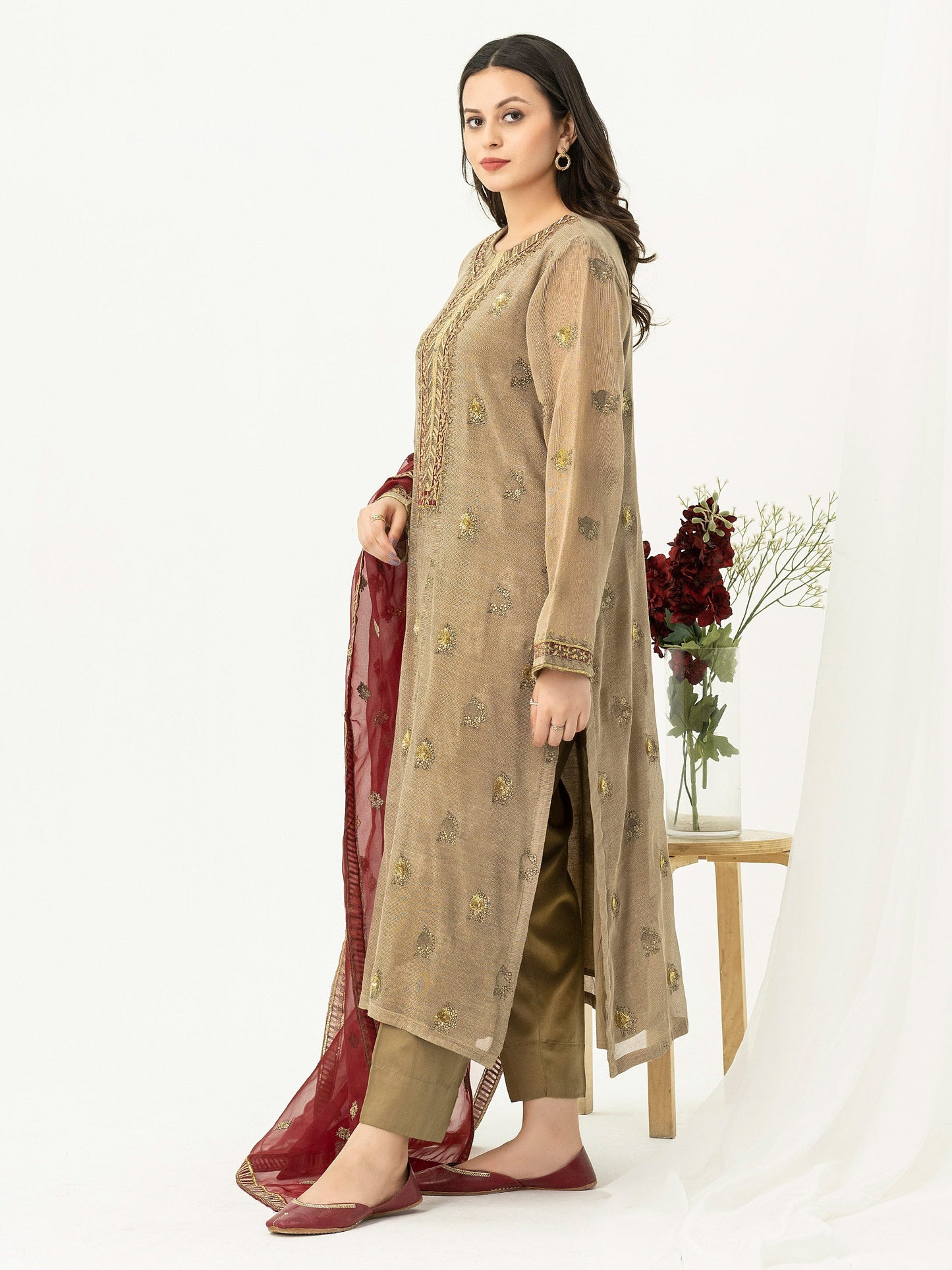 3 Piece Cotton Net Suit-Embroidered (Pret)