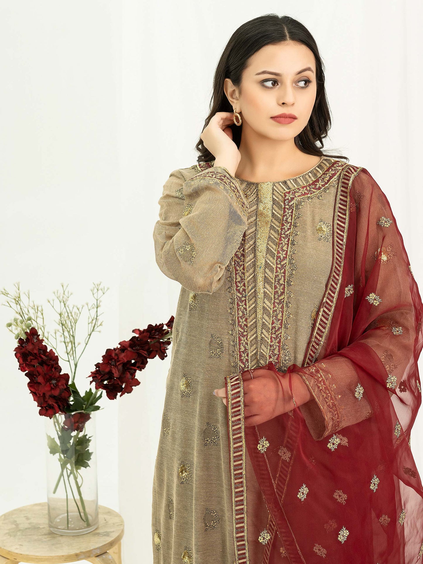 3 Piece Cotton Net Suit-Embroidered (Pret)