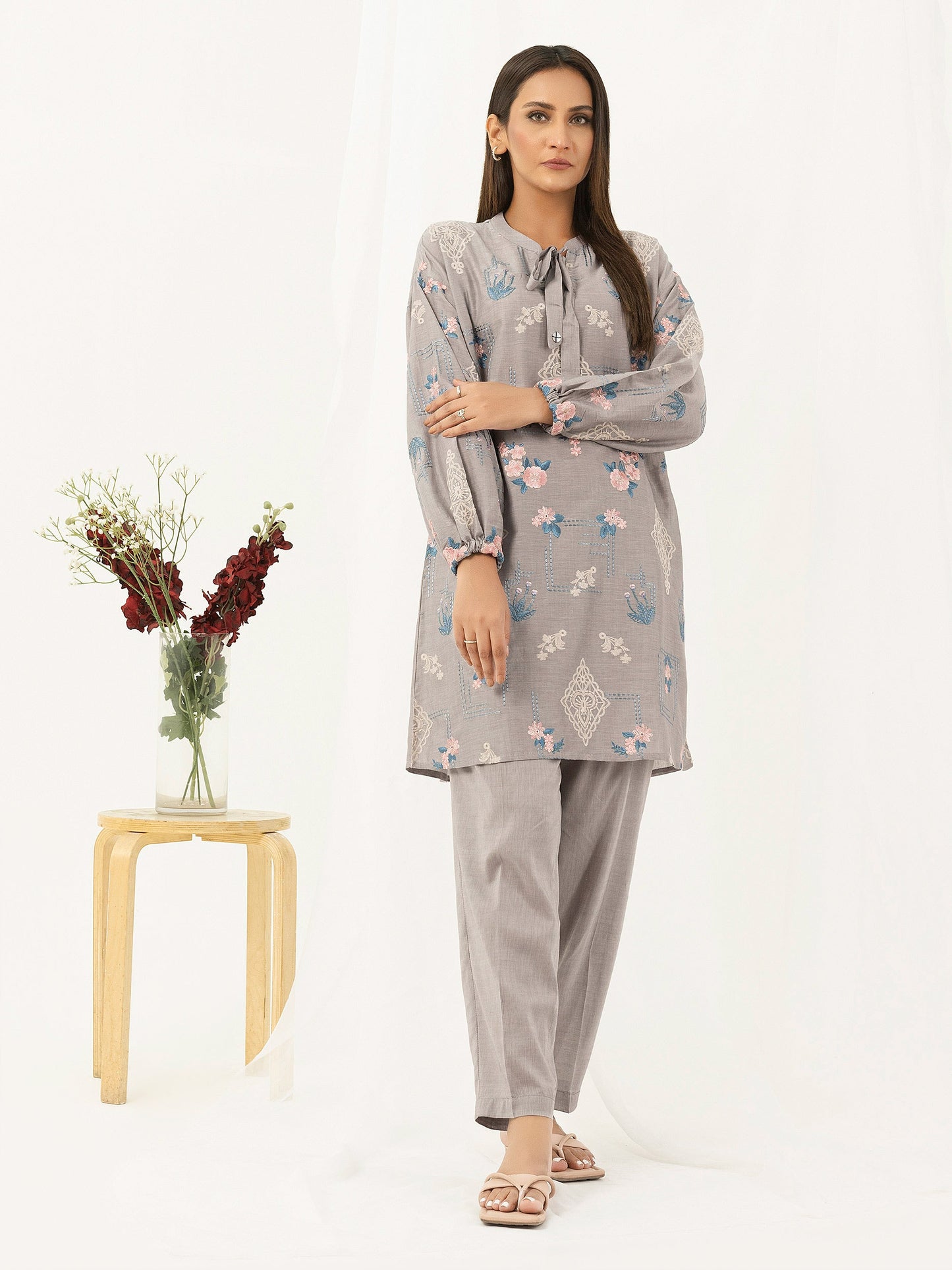 2 Piece Yarn Dyed Suit-Embroidered (Pret)