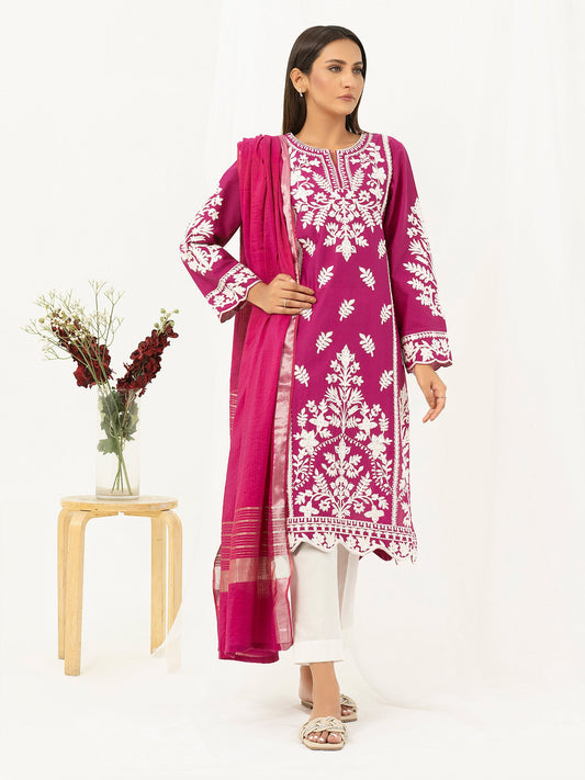 2 Piece Textured Lawn Suit-Embroidered (Pret)