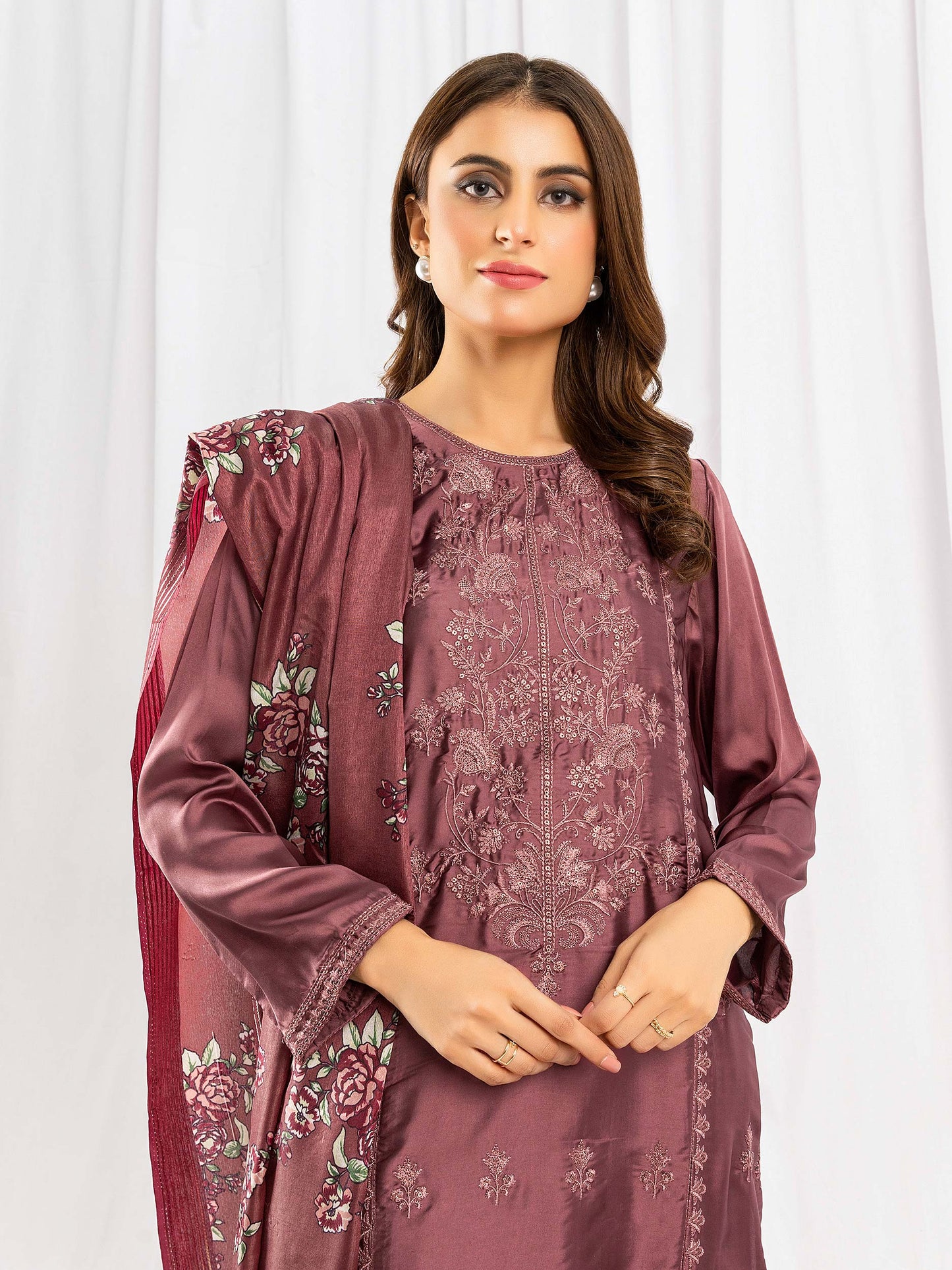 3 Piece Silk Suit-Embroidered (Pret)