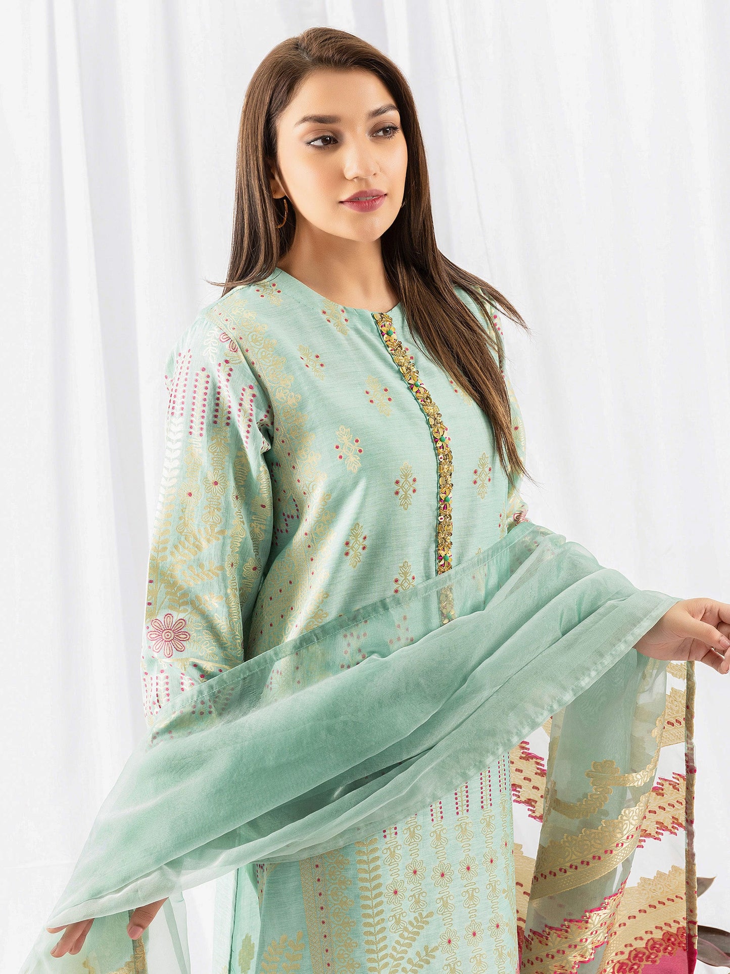 3 Piece Jacquard Suit-Embroidered (Pret)