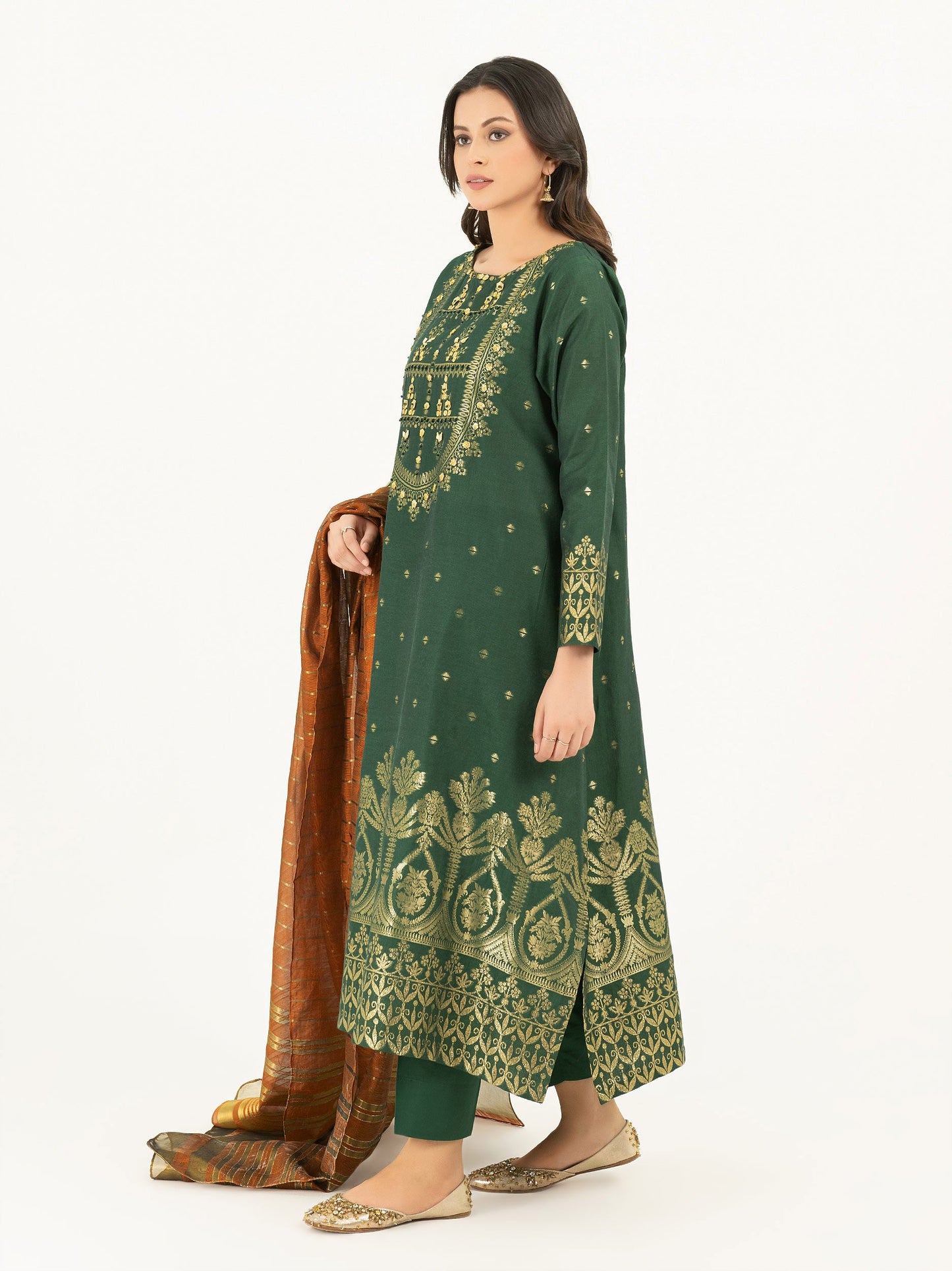 3 Piece Jacquard Suit-Embellished (Pret)