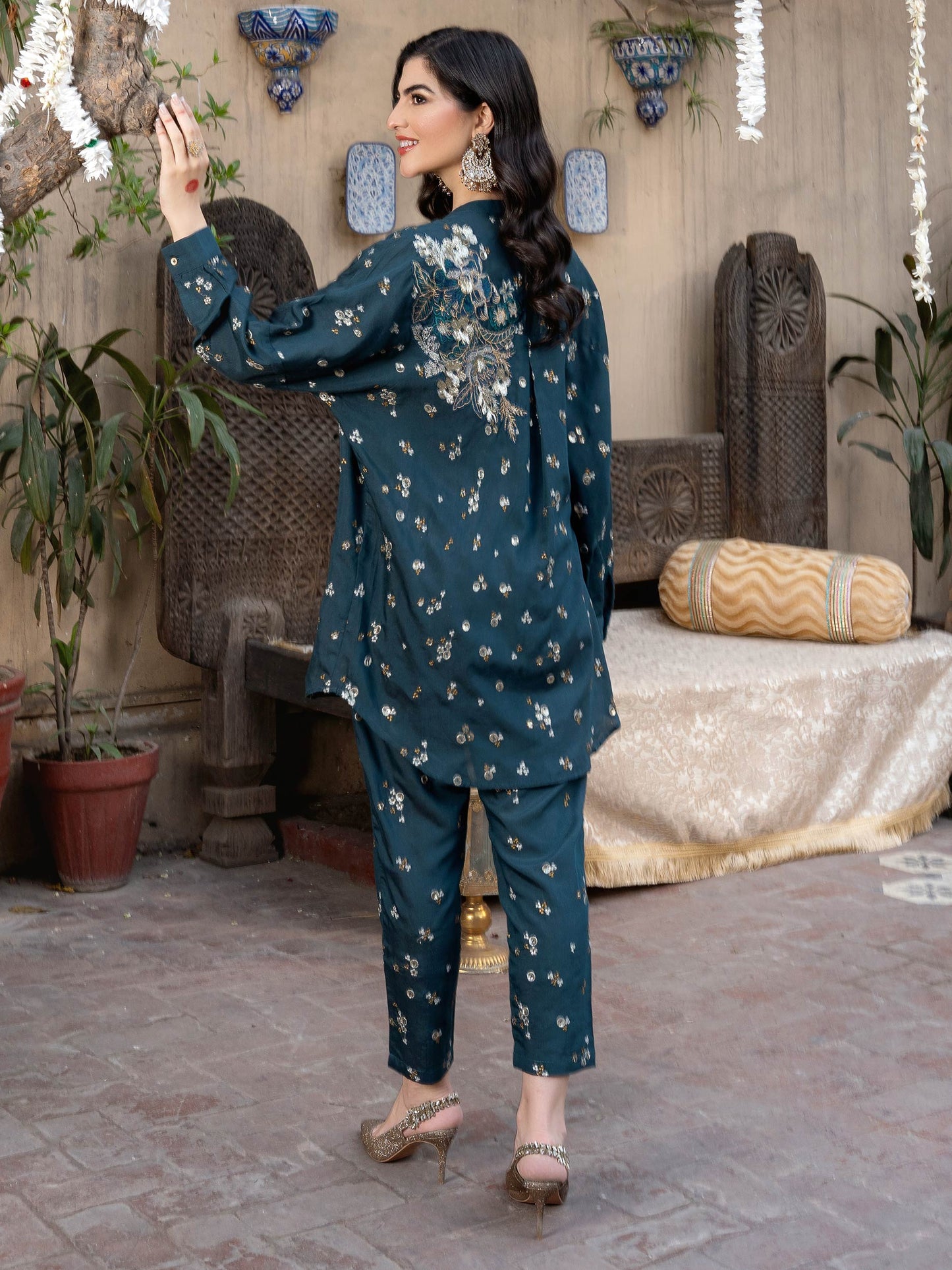 2 Piece Raw Silk Suit-Embroidered (Pret)