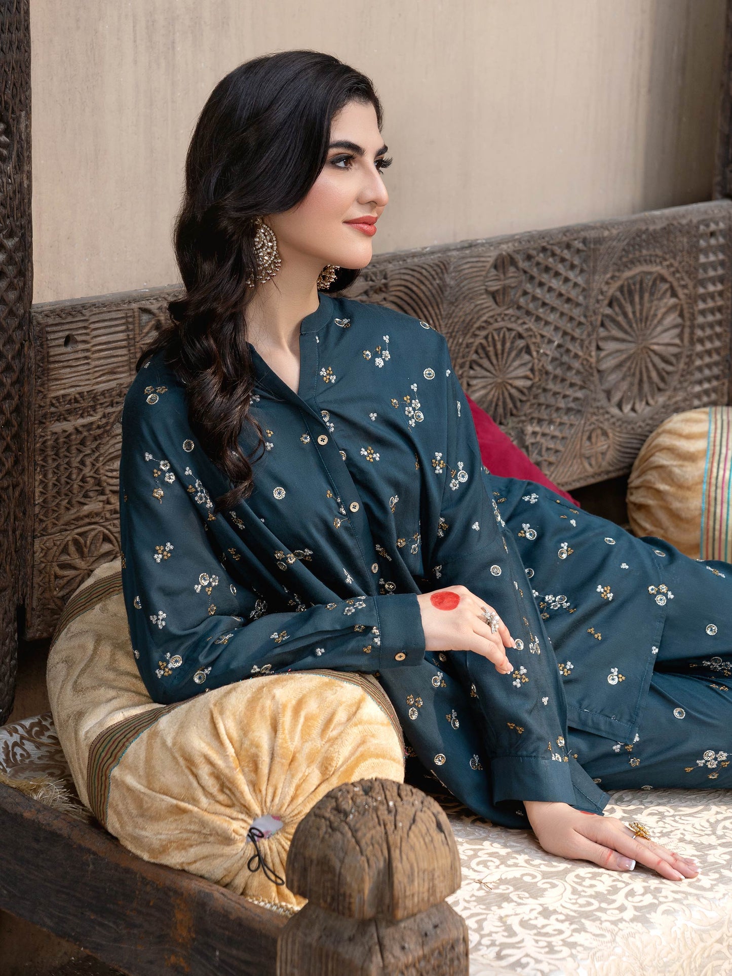 2 Piece Raw Silk Suit-Embroidered (Pret)