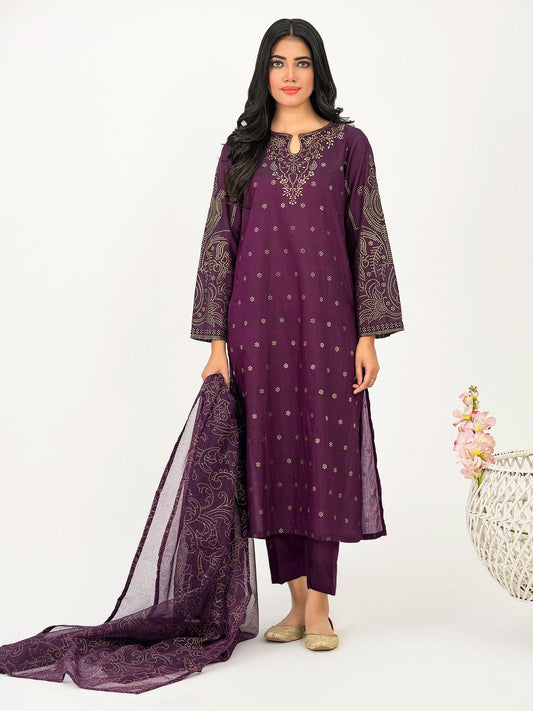 3 Piece Raw Silk Suit-Embellished (Pret)