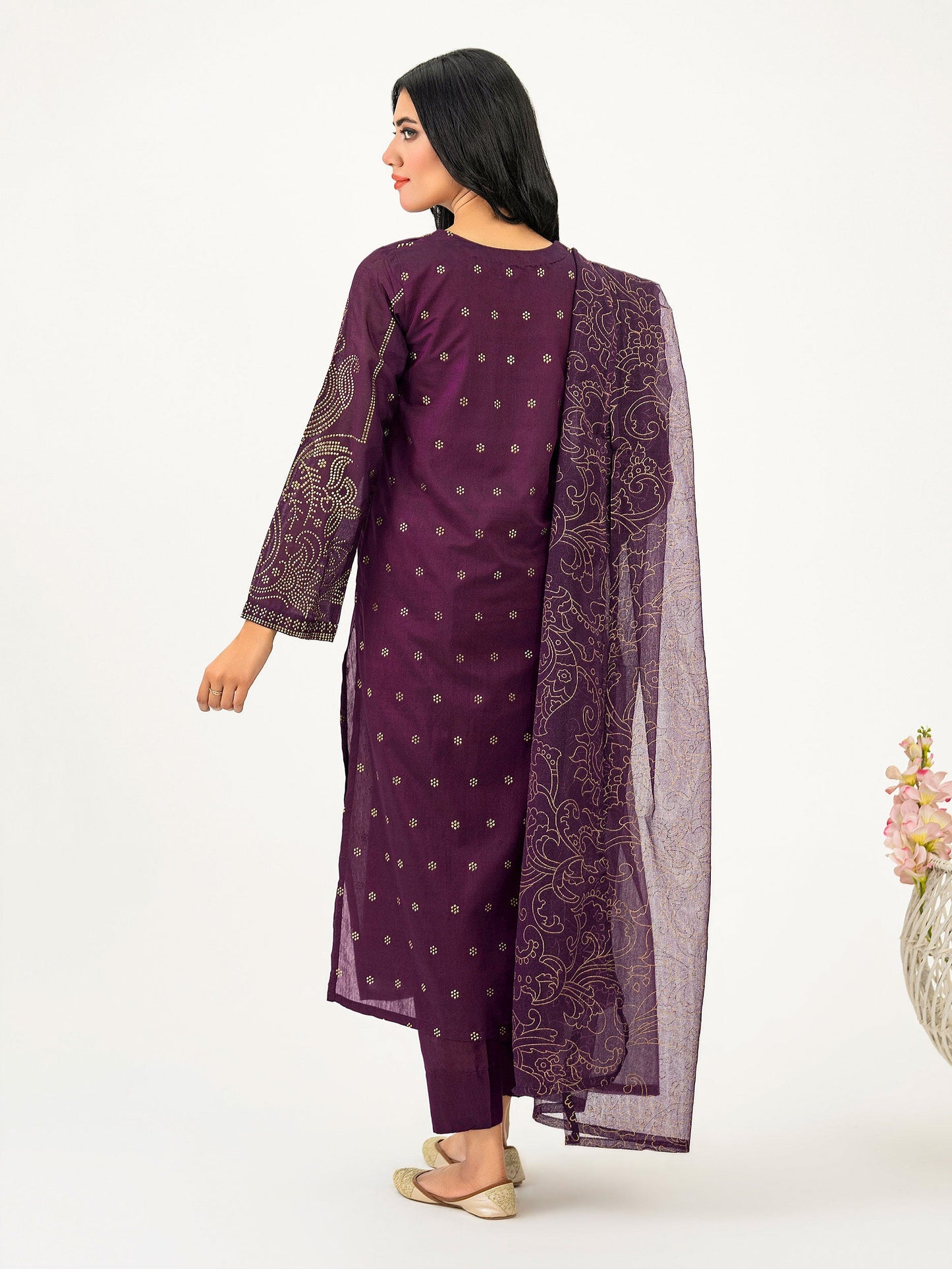 3 Piece Raw Silk Suit-Embellished (Pret)